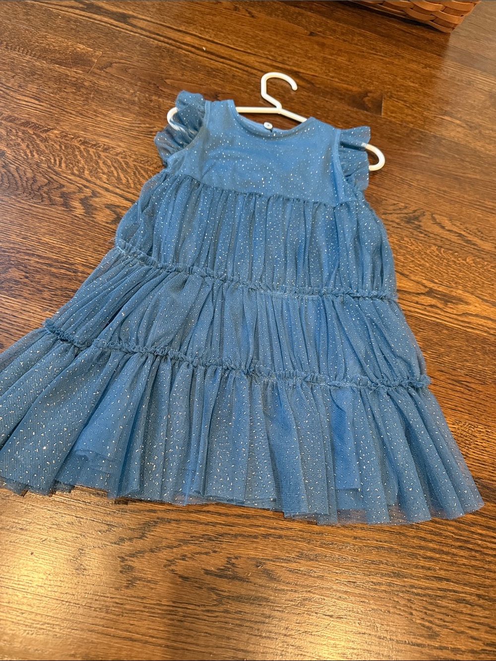 Blue Glitter Tiered Tulle Dress